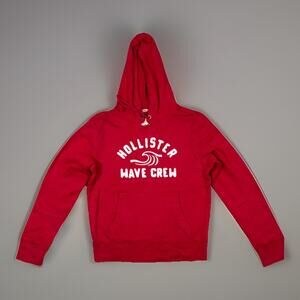 Vintage Hollister Hoodie Mens Small Red Wave Crew Applique Pullover Surf Y2K